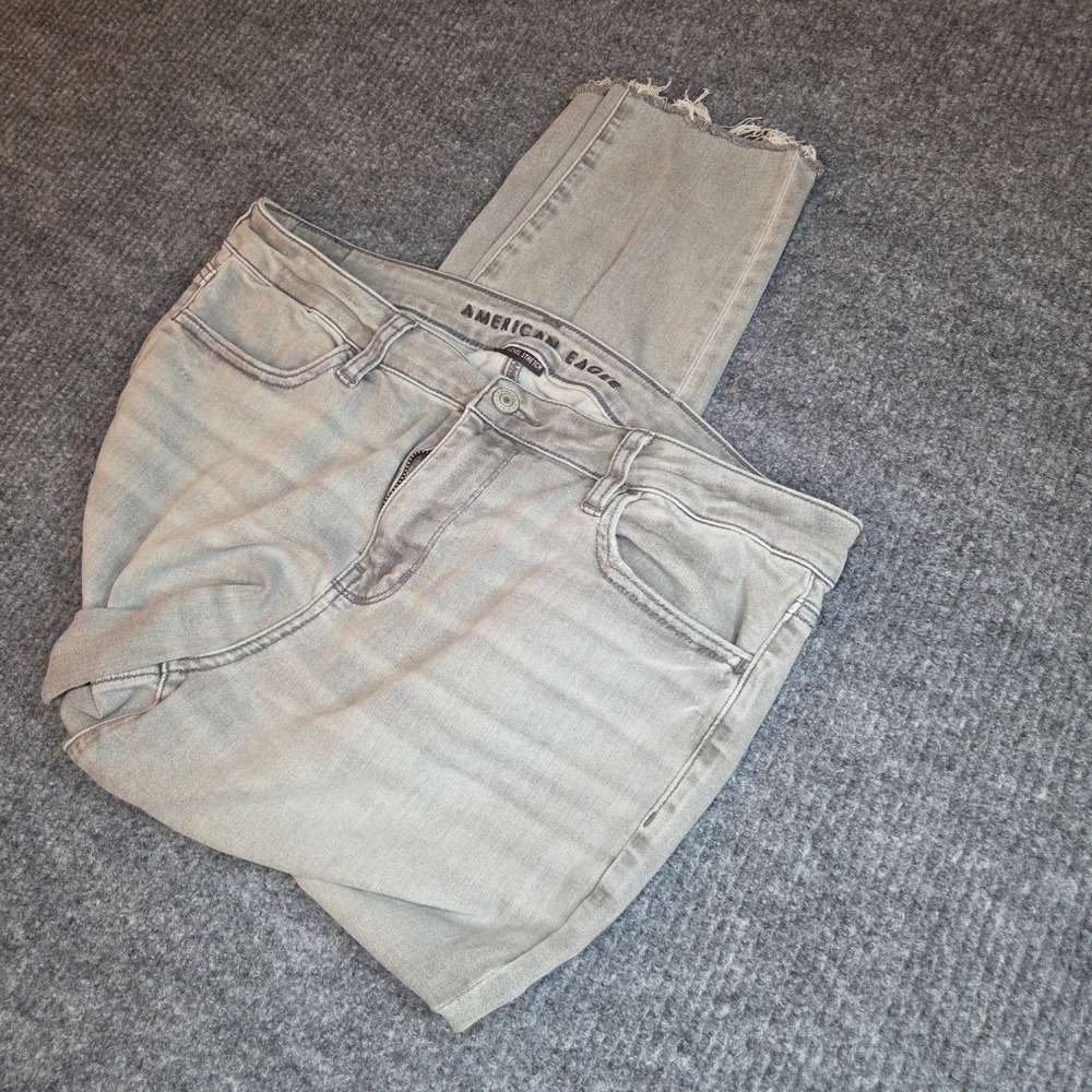 American Eagle Outfitters Hi Rise Jegging Gray Distressed Raw Hem Jeans 10 Short